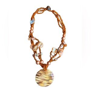 Shell Pendant Boho Statement Necklace | Orange Beaded Made in Indonesia